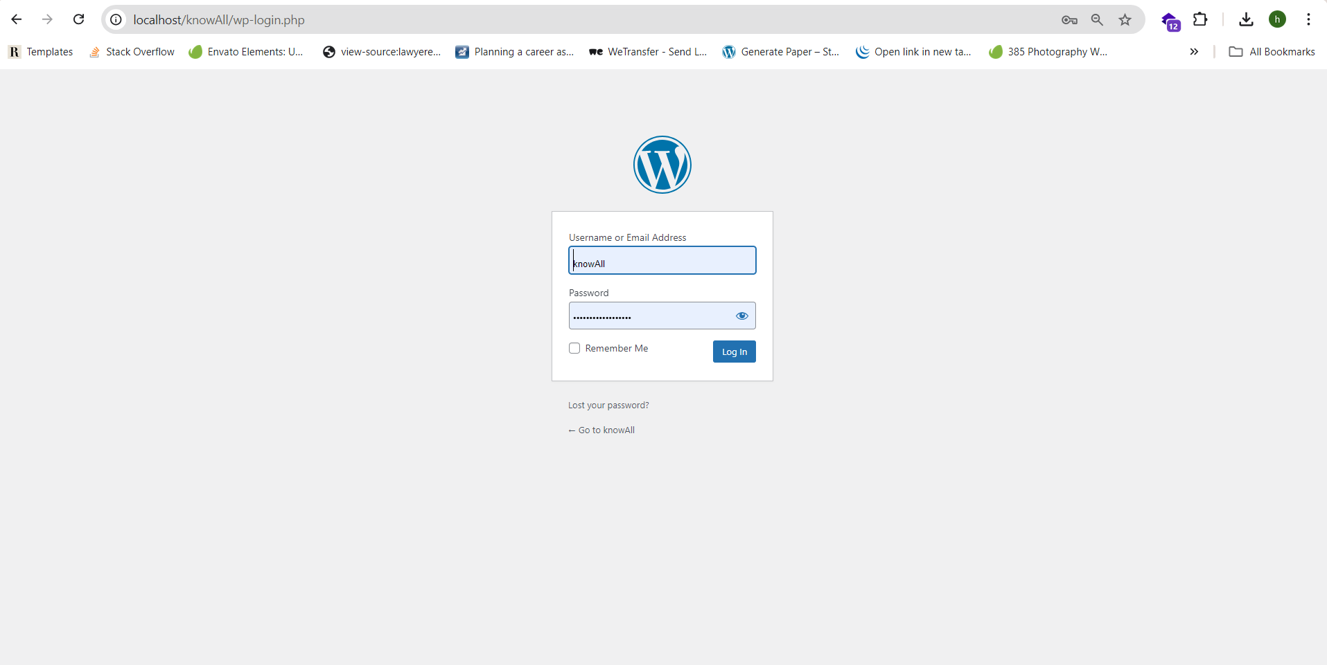 install wordpress Login
