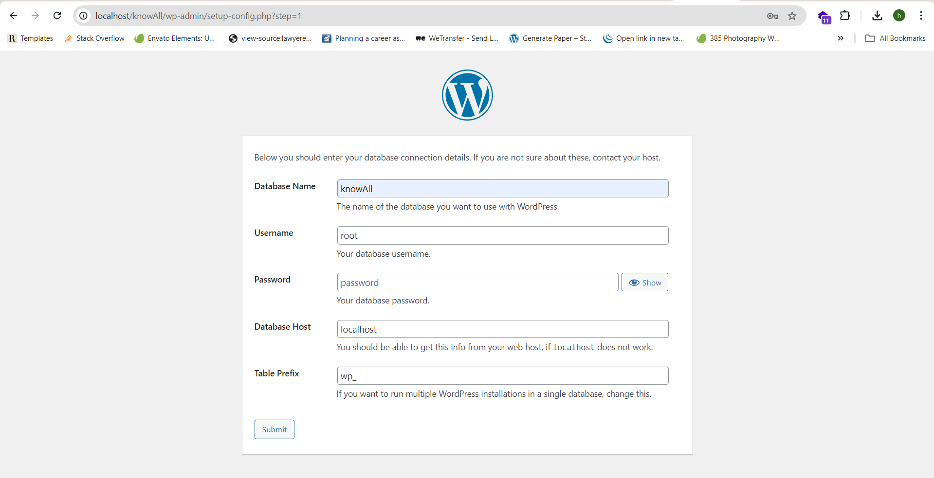 install wordpress Setup Config