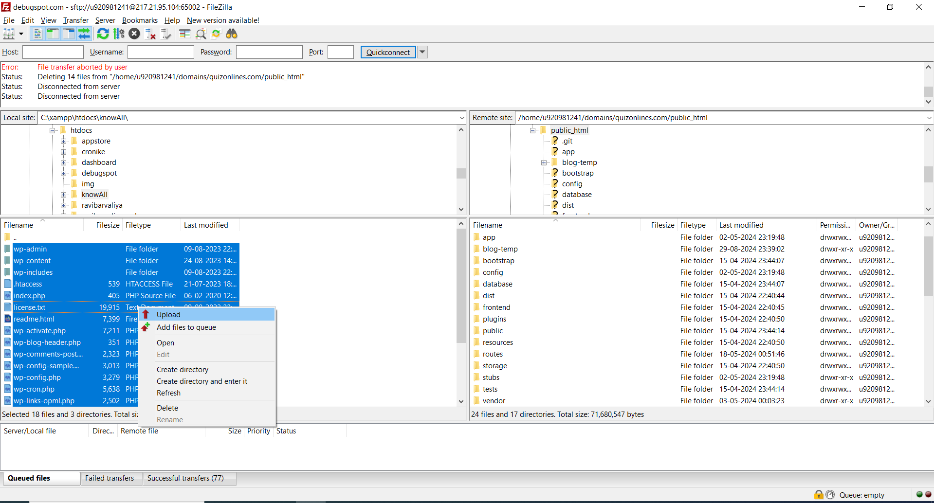 install wordpress Upload WordPress